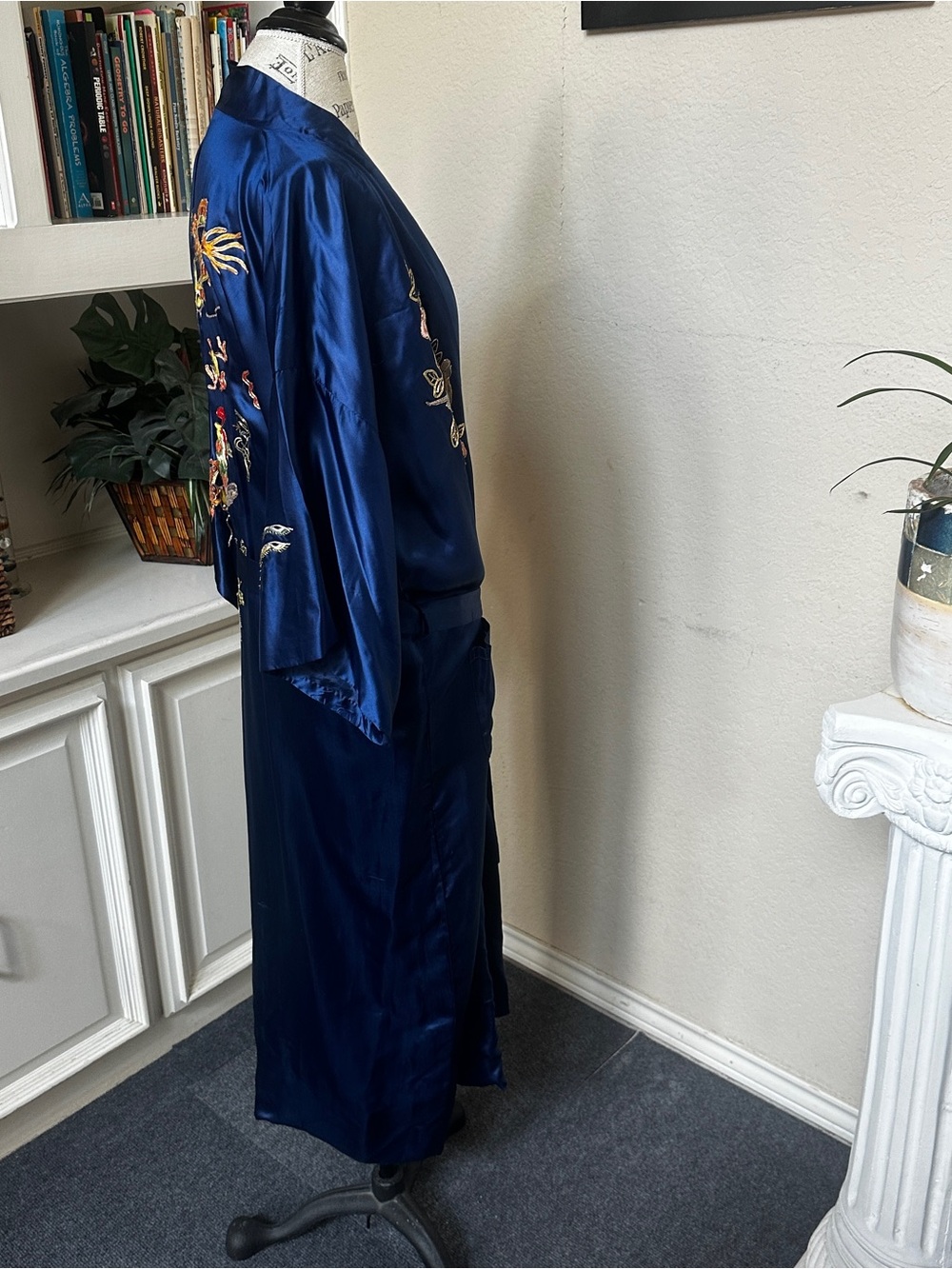 Embroidered Royal Blue Silk Robe - Picture 7 of 15